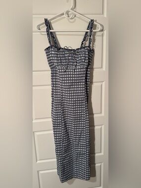 NWT Free People Lucinda Midi Dress in Indigo Combo Plaid Print, Size Medium